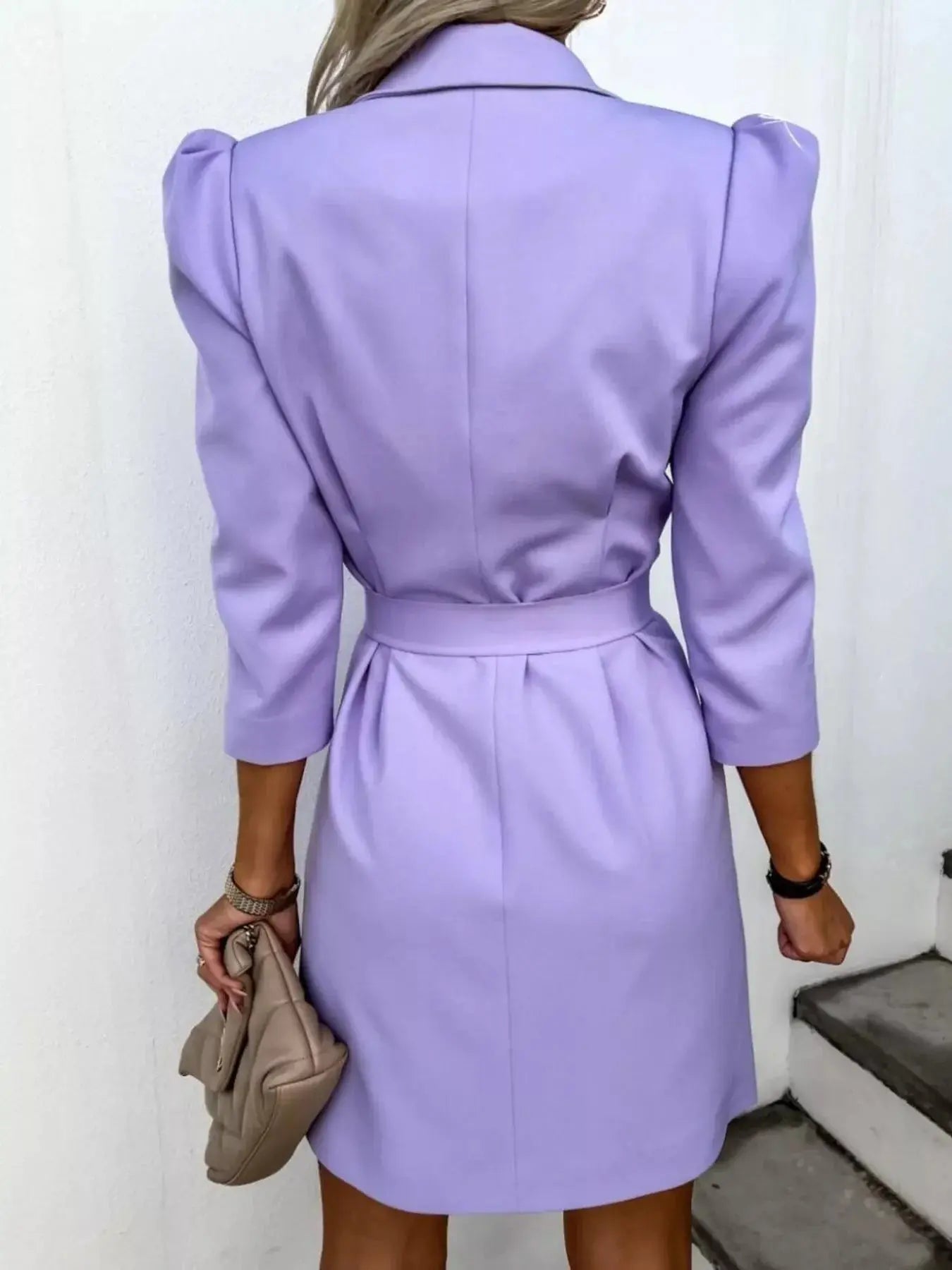 3/4 Sleeve Belted Blazer Dress Simply Love