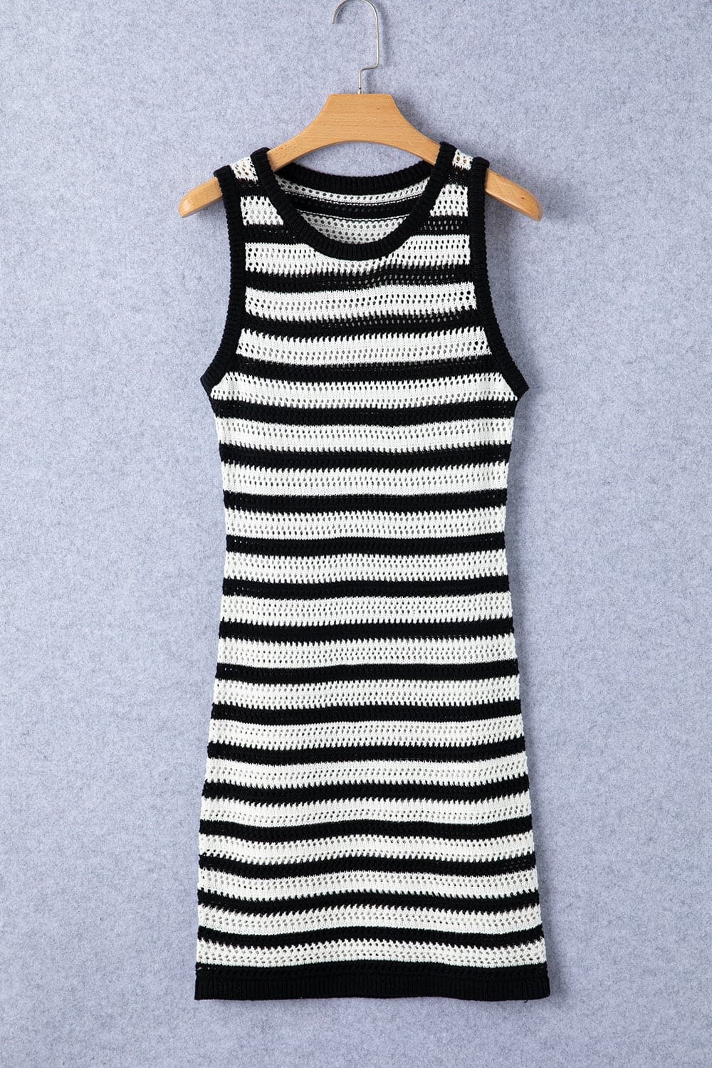 Openwork Striped Wide Strap Knit Dress.