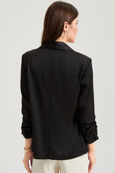 Elegant black satin blazer with lapel collar