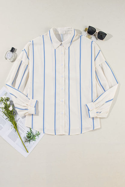 Striped Collared Neck Long Sleeve Shirt.