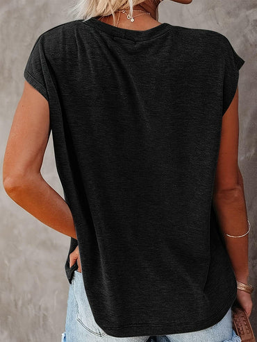 Full Size Round Neck Cap Sleeve T-Shirt.