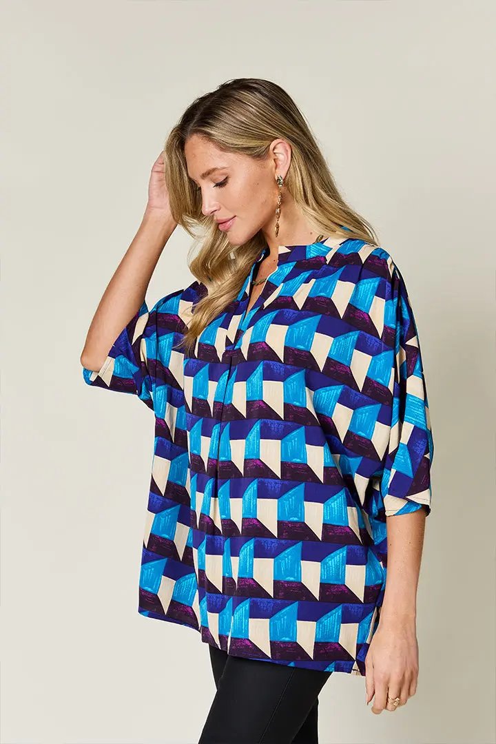 Double Take: Geometric Blouse, Notched Sleeves - Love Salve
