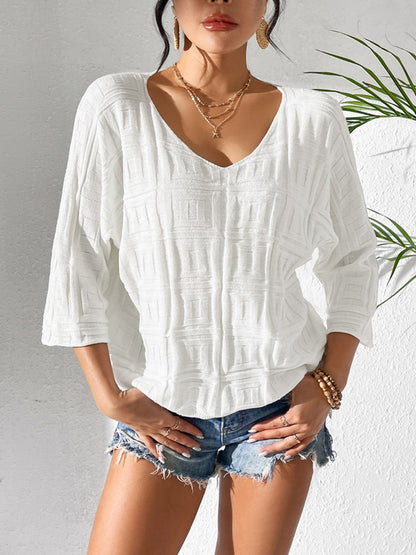 V-Neck Three-Quarter Sleeve Knit Top.