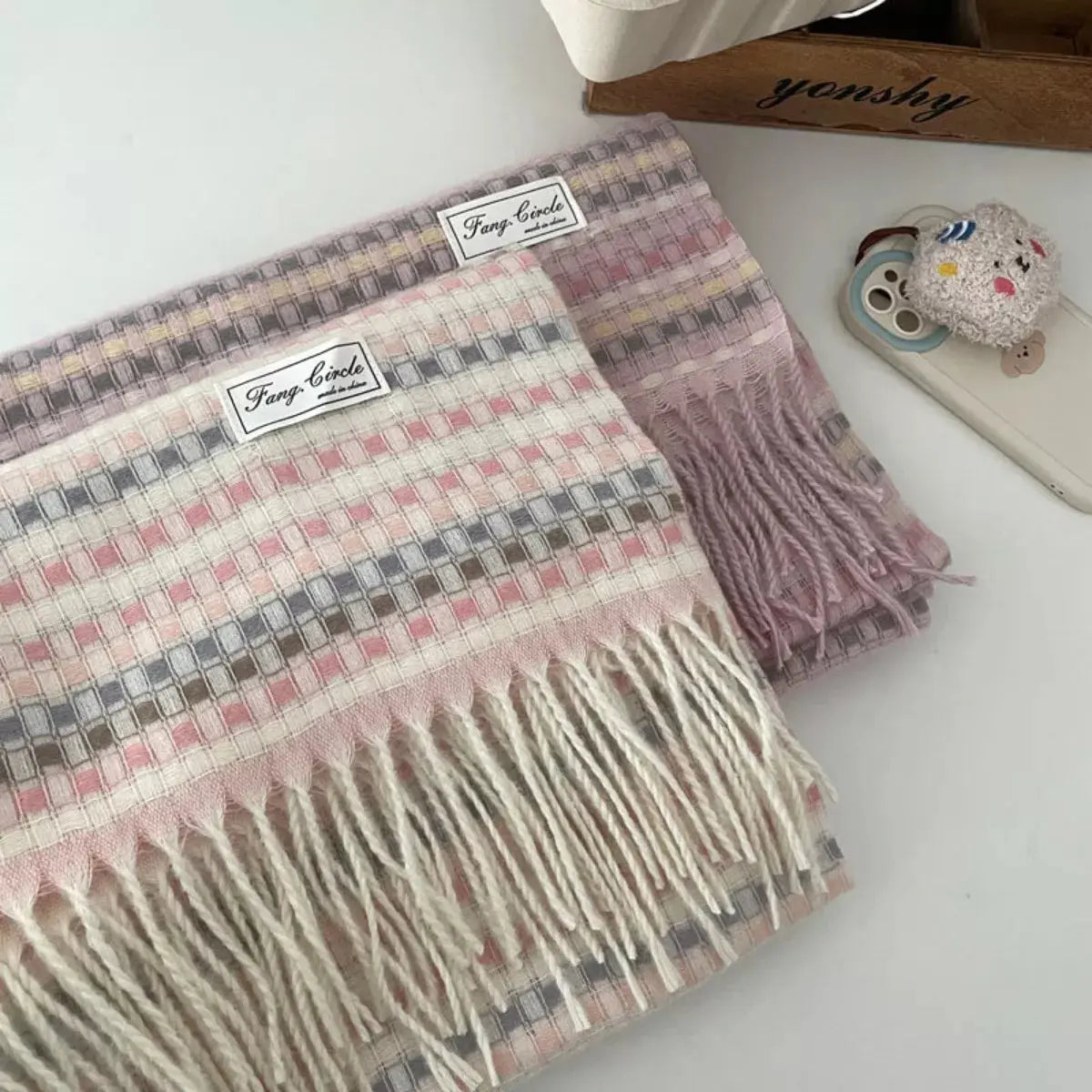 Plaid Fringe Warm Scarf Simply Love