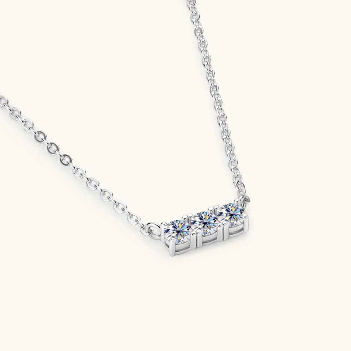 925 Sterling Silver Inlaid Moissanite Bar Necklace.