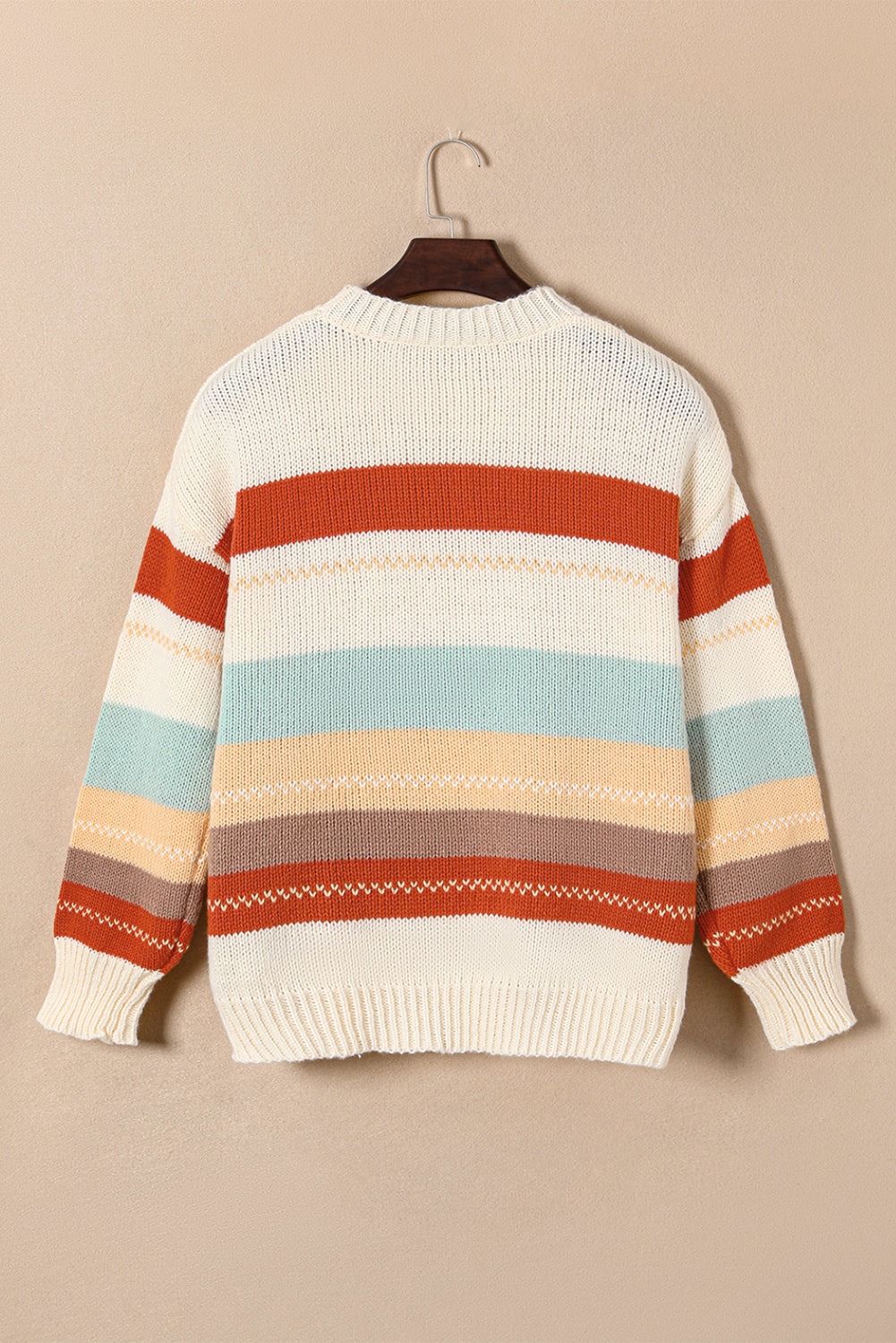 Chic striped color block sweater with drop-shoulder design