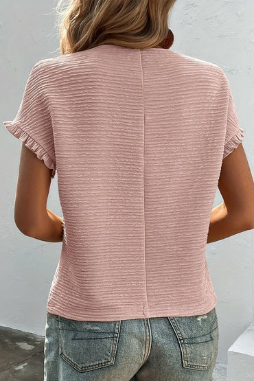 Round Neck Frill Short Sleeve T-Shirt.