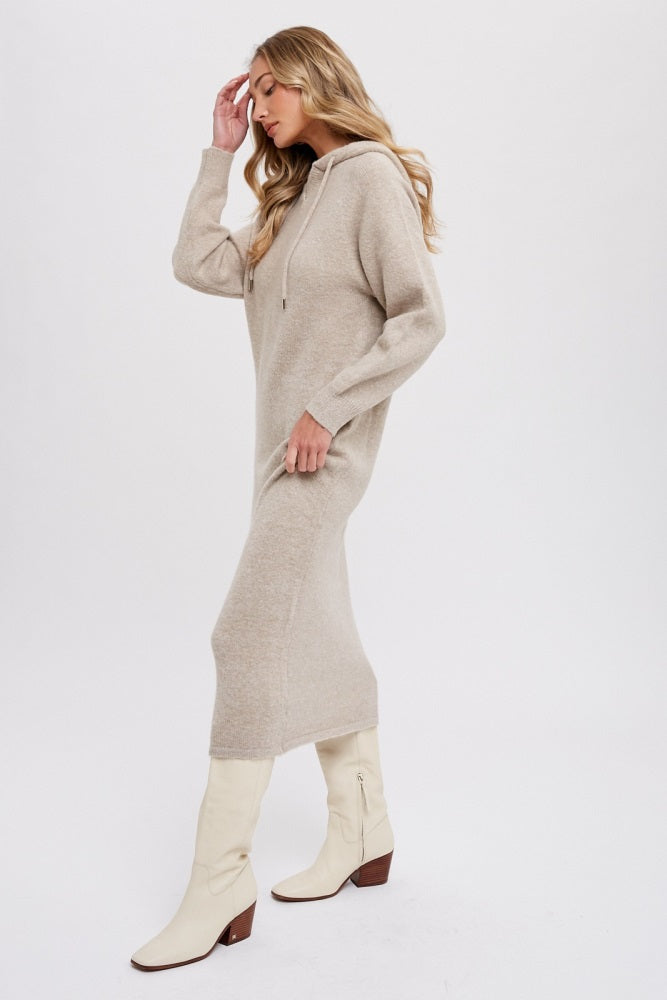 Beige Hooded Sweater Midi Dress PinkBlush
