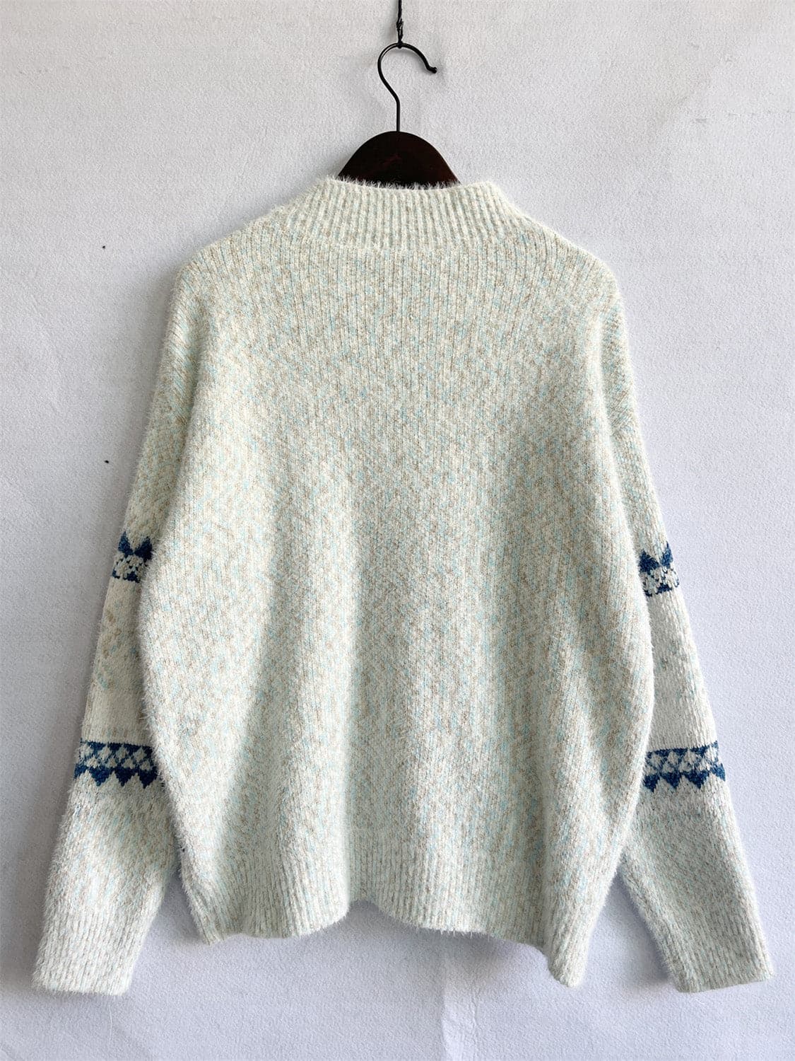 Geometric Mock Neck Dropped Shoulder Sweater.