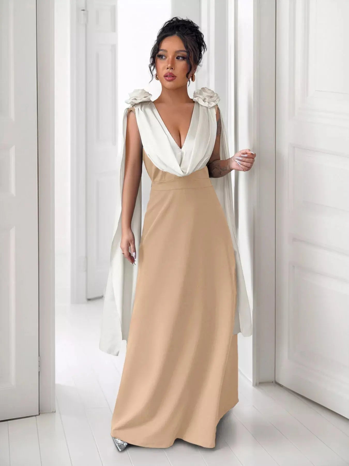 Floral Applique Two Tone Maxi Dress Simply Love