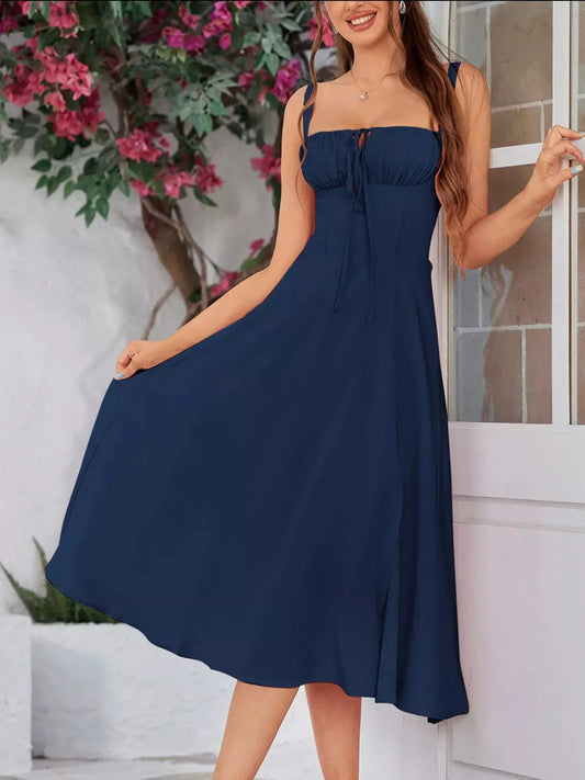 Tie-Front A-Line Midi Dress Simply Love