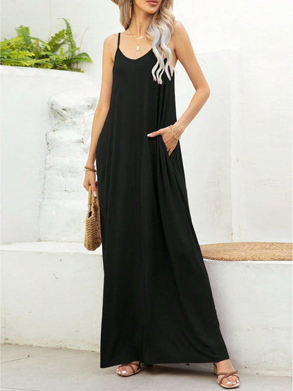 V-Neck Maxi Cami Dress with Pockets.