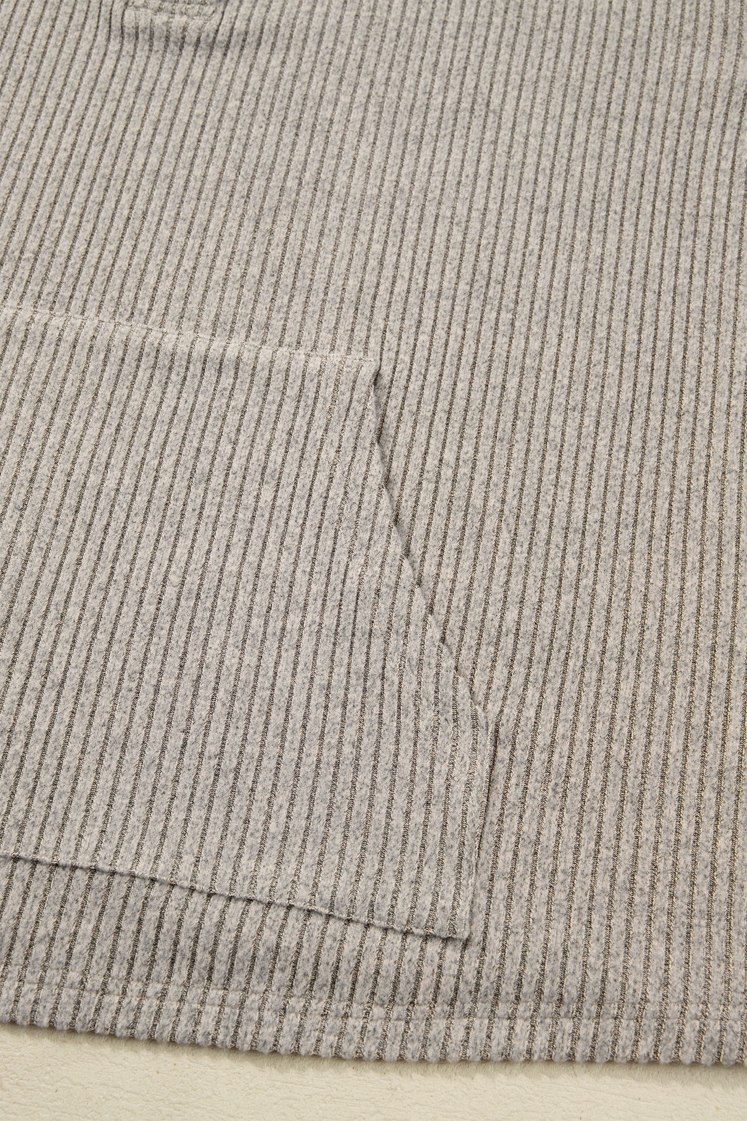 Simply Taupe Plus Size Ribbed Knit Kangaroo Pocket Henley Long Sleeve Top Dear-Lover Dropshipping