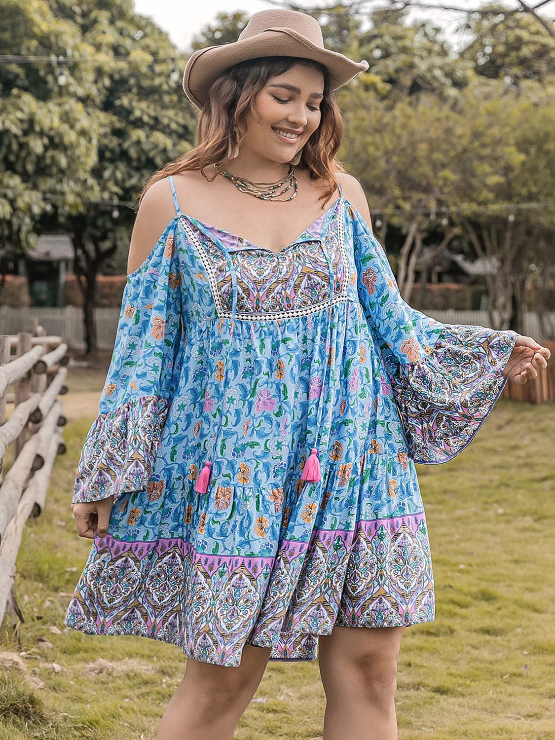 Plus Size Printed Long Sleeve Mini Dress.