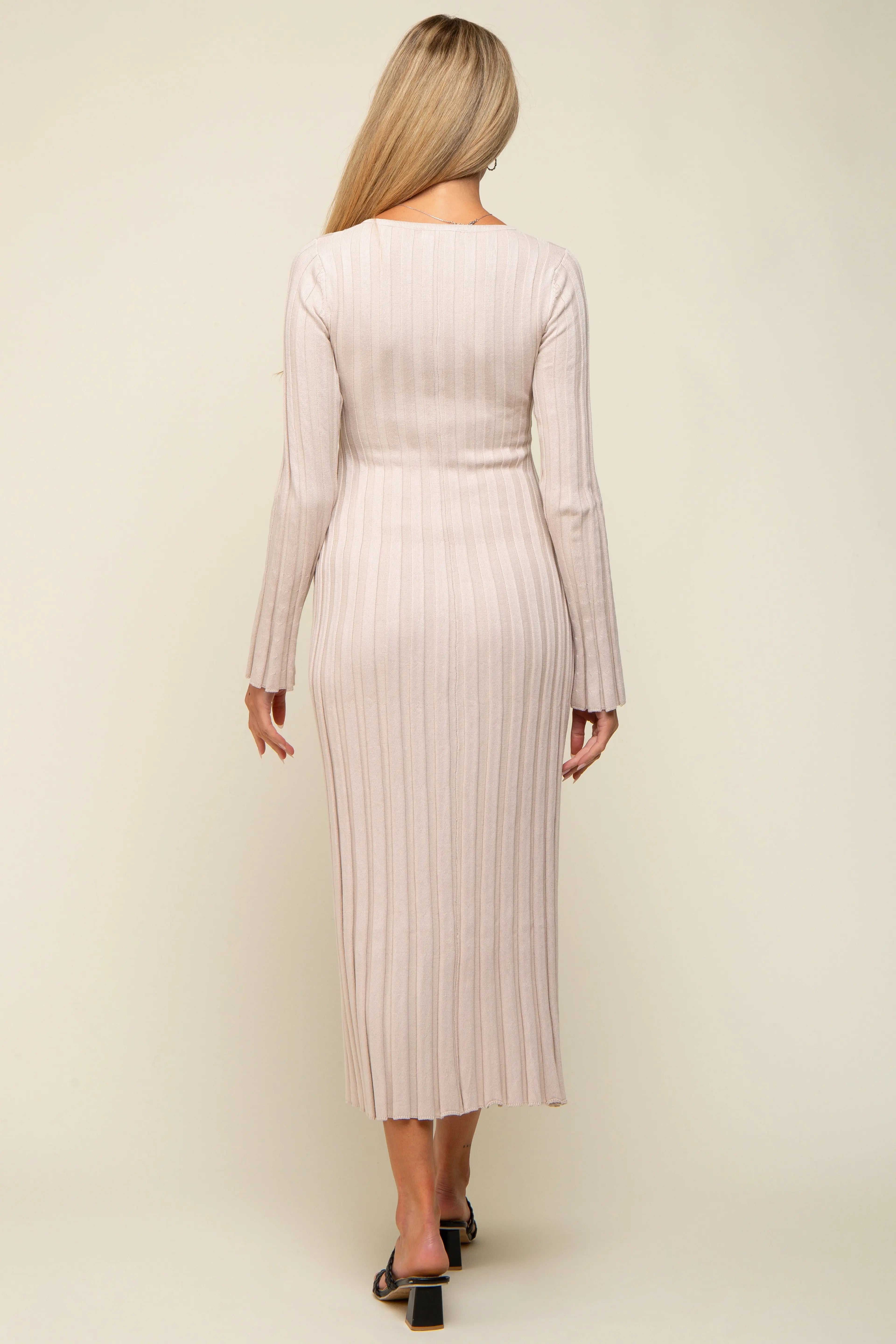 Taupe Ribbed Maternity Knit Maxi Dress PinkBlush