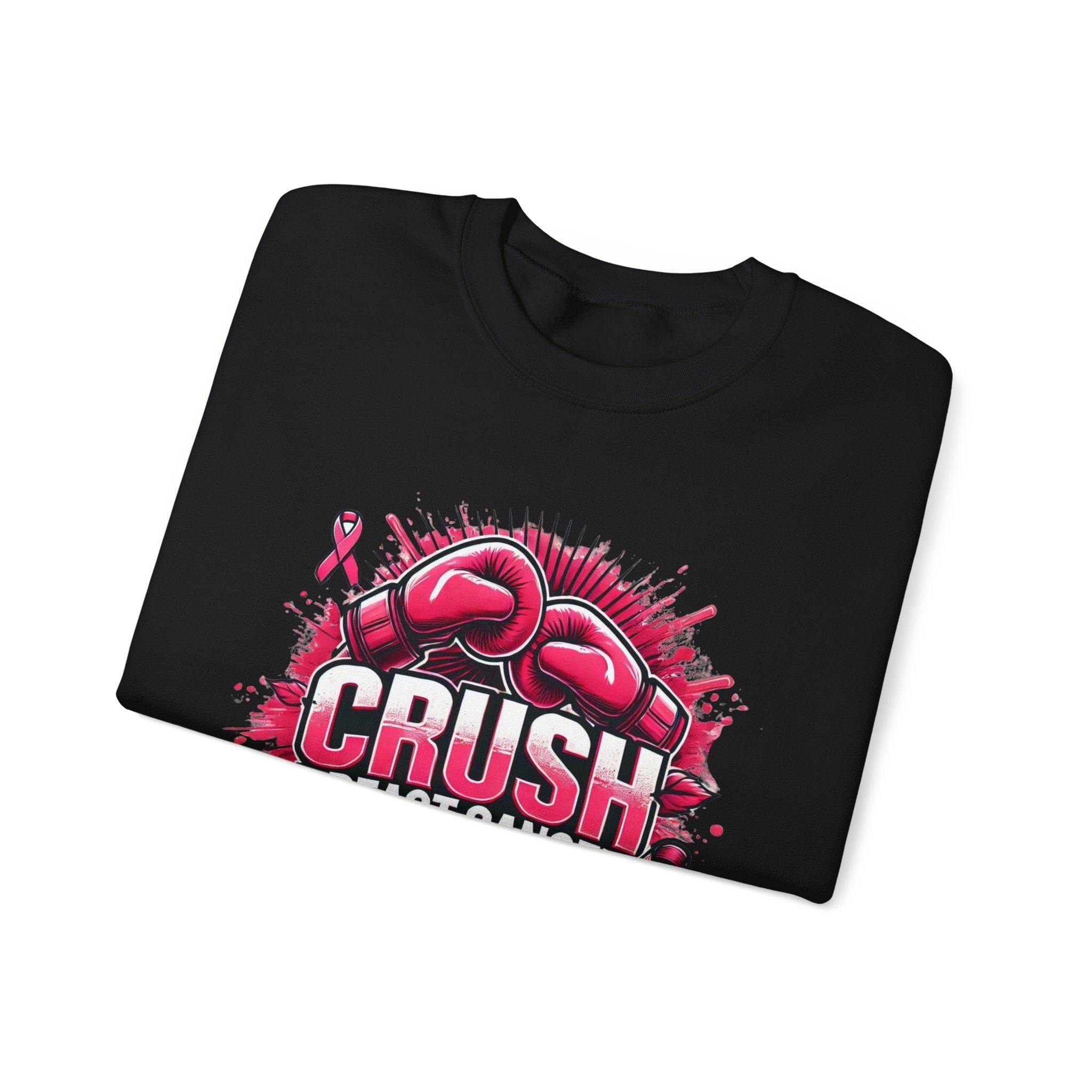Crush Breast Cancer Awareness Sweatshirt Unisex Crewneck Gildan 18000 With Boxing Gloves Graphic Size S To 4XL Coco’s Tee Boutique