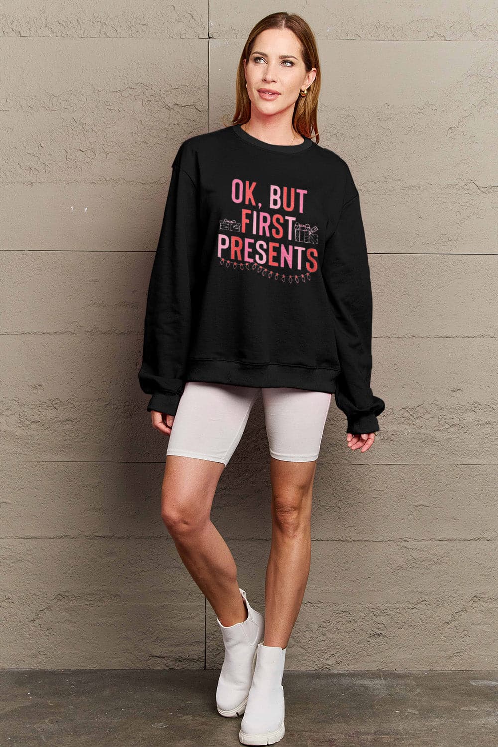 Simply Love Full Size Letter Graphic Long Sleeve Sweatshirt.