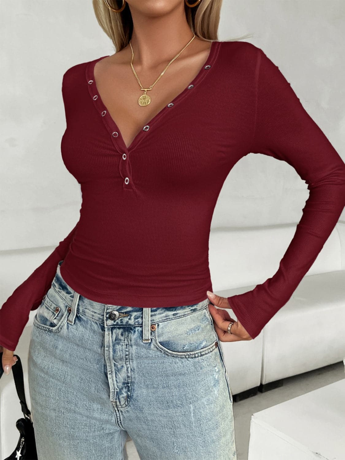 V-Neck Long Sleeve T-Shirt.