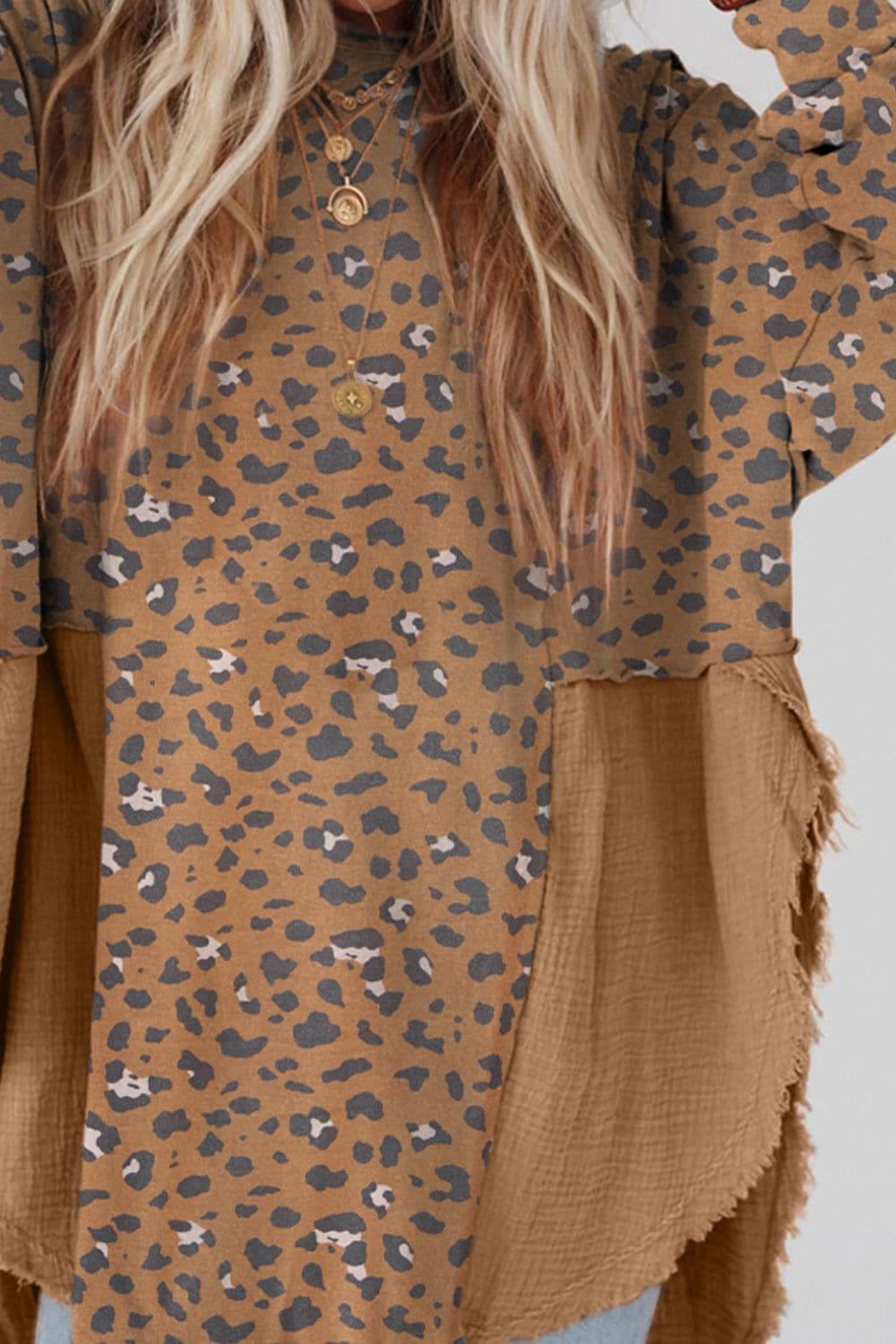 Textured Leopard Dropped Shoulder Blouse.