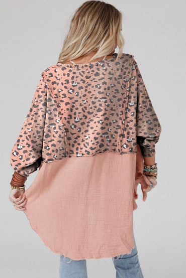 Textured Leopard Dropped Shoulder Blouse.