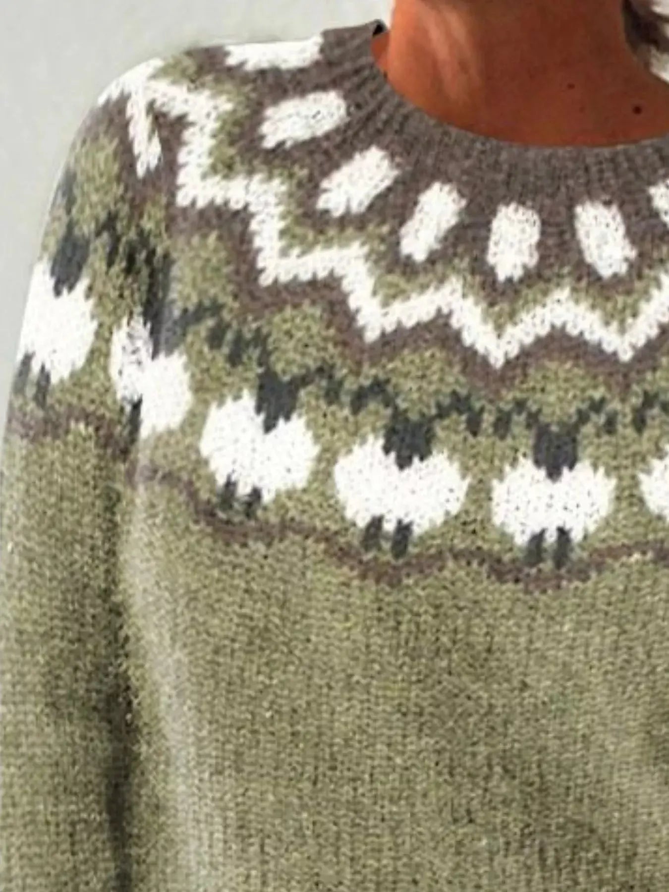 Full Size Vintage Patterned Round Neck Sweater Plus Size Simply Love