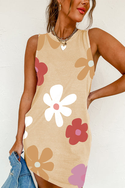 Floral charm tank dress in apricot daisy print