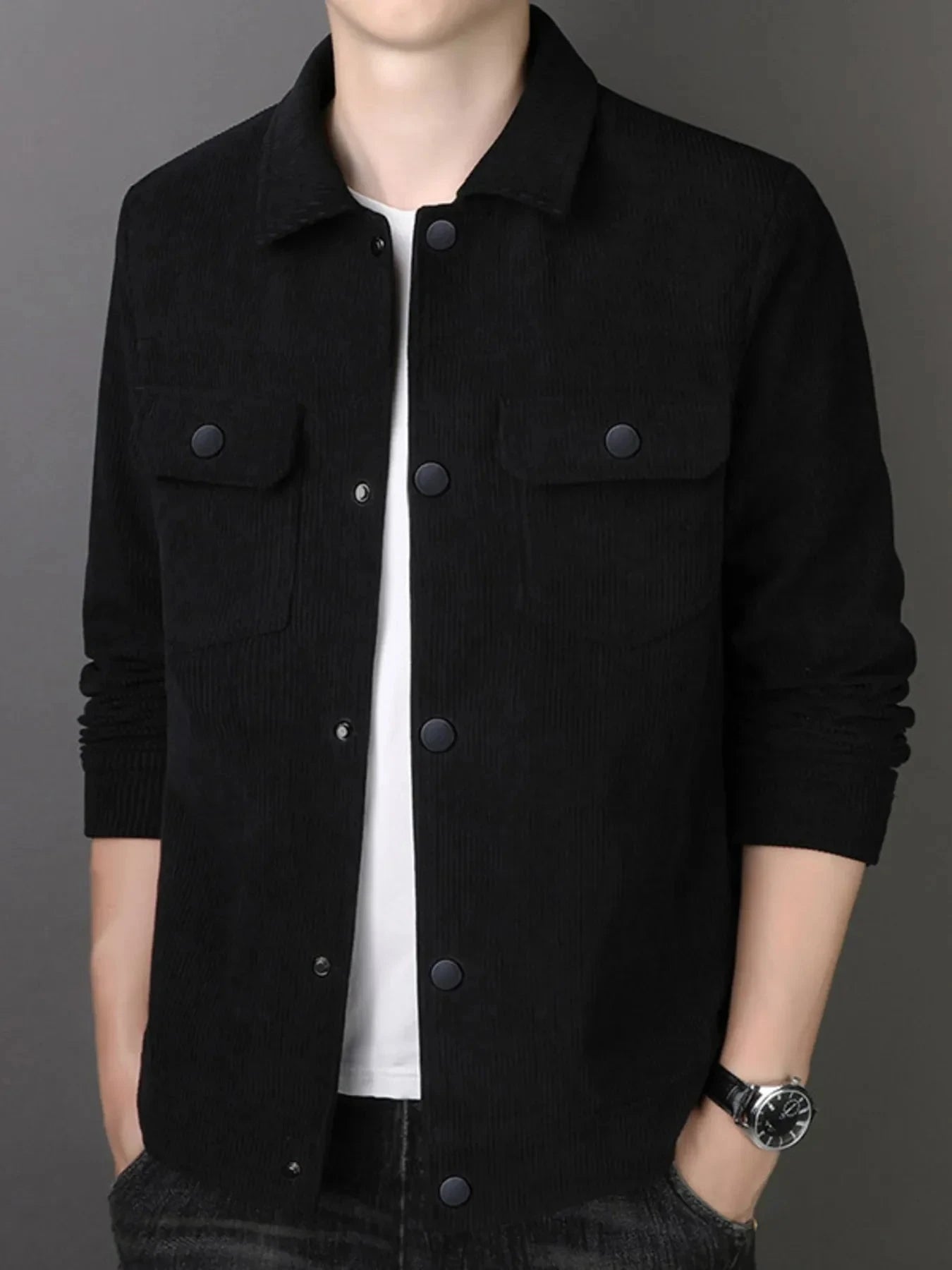 Men's Plus Size Corduroy Button Down Jacket Thick Casual Outerwear Simply Love