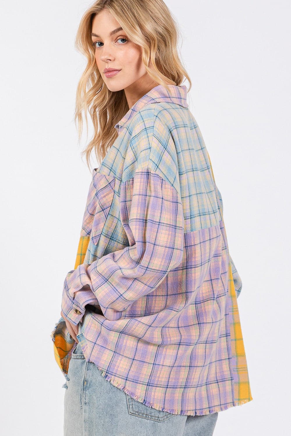 Trendy raw hem plaid flannel shirt by SAGE + FIG