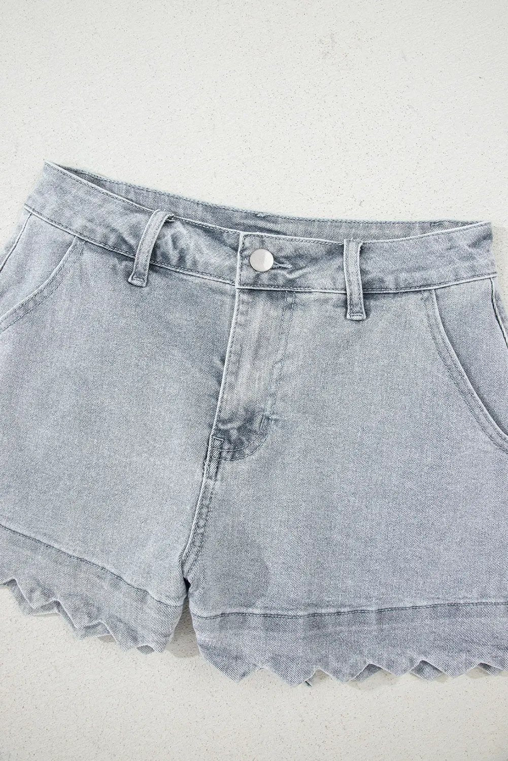Dusk Blue Scalloped Hemline Acid Wash High Waist Denim Shorts Love Salve