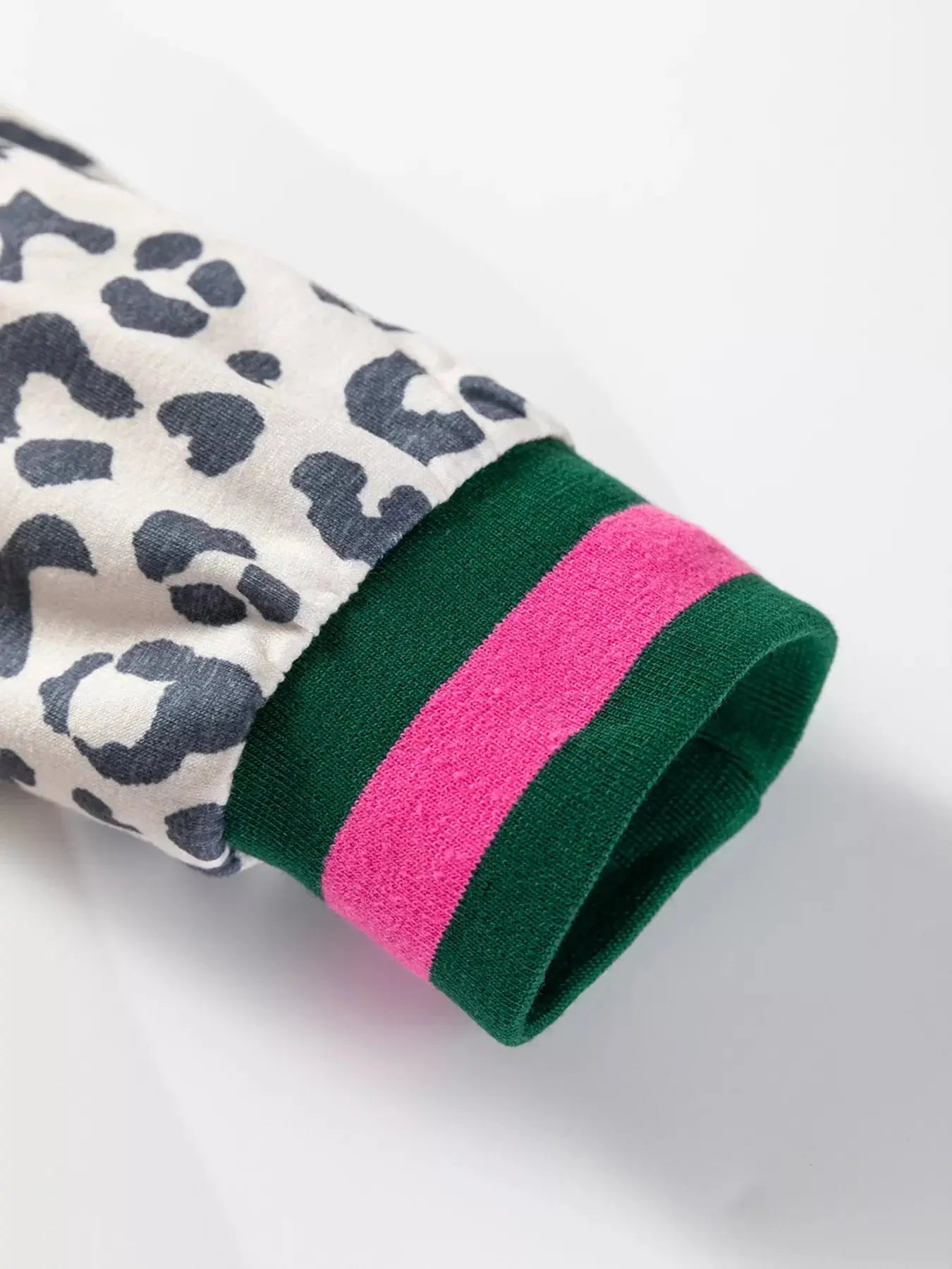 V Neck Leopard Long Sleeve Top Striped Webbing Patchwork Drawstring Pant Set Simply Love