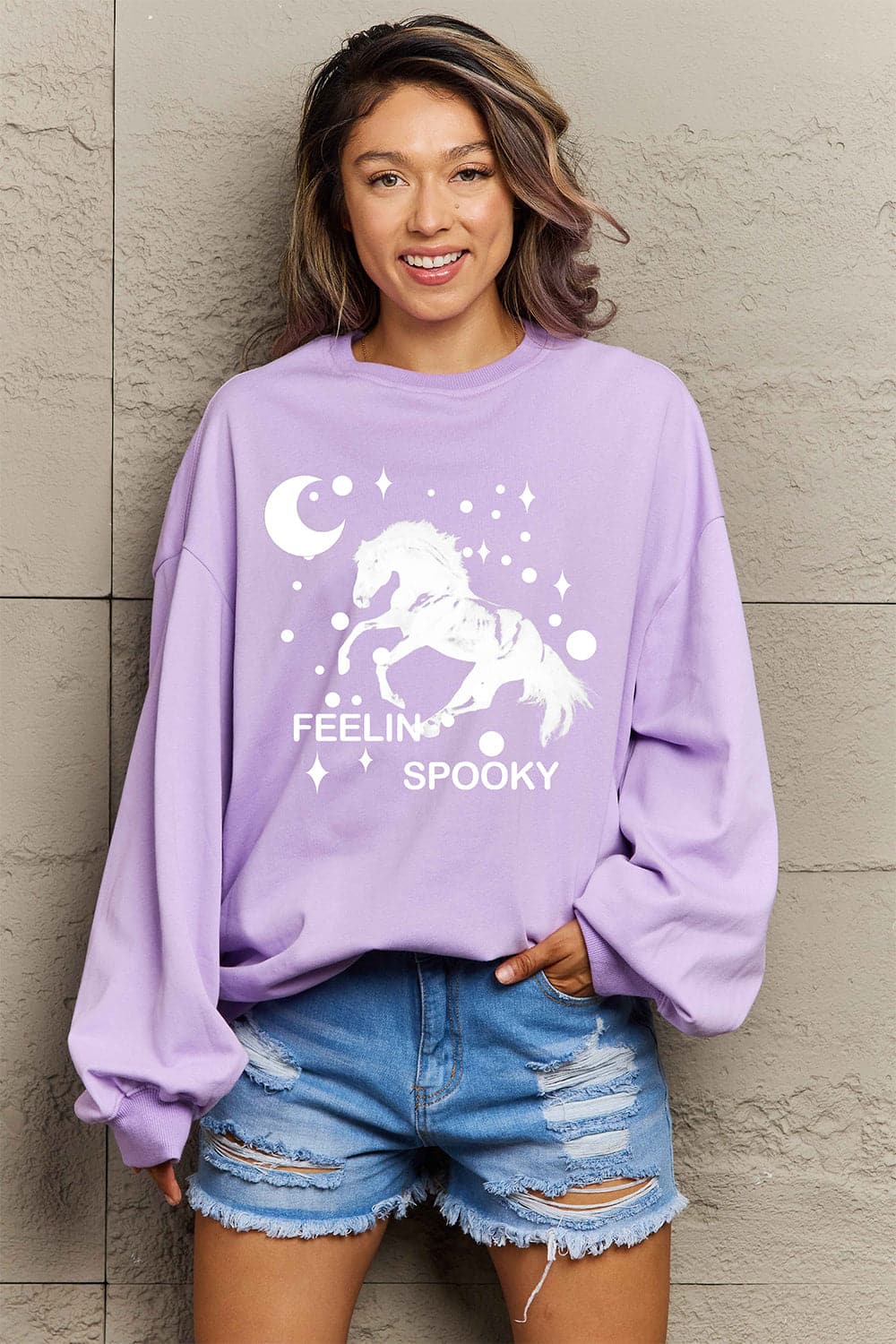 Cozy graphic drop shoulder sweatshirt for all sizes