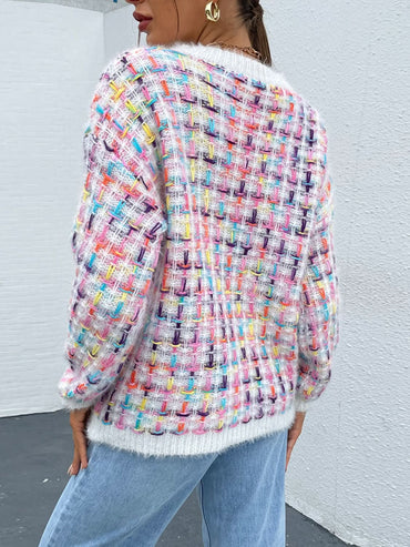 Shiny Multicolor Round Neck Dropped Shoulder Sweater