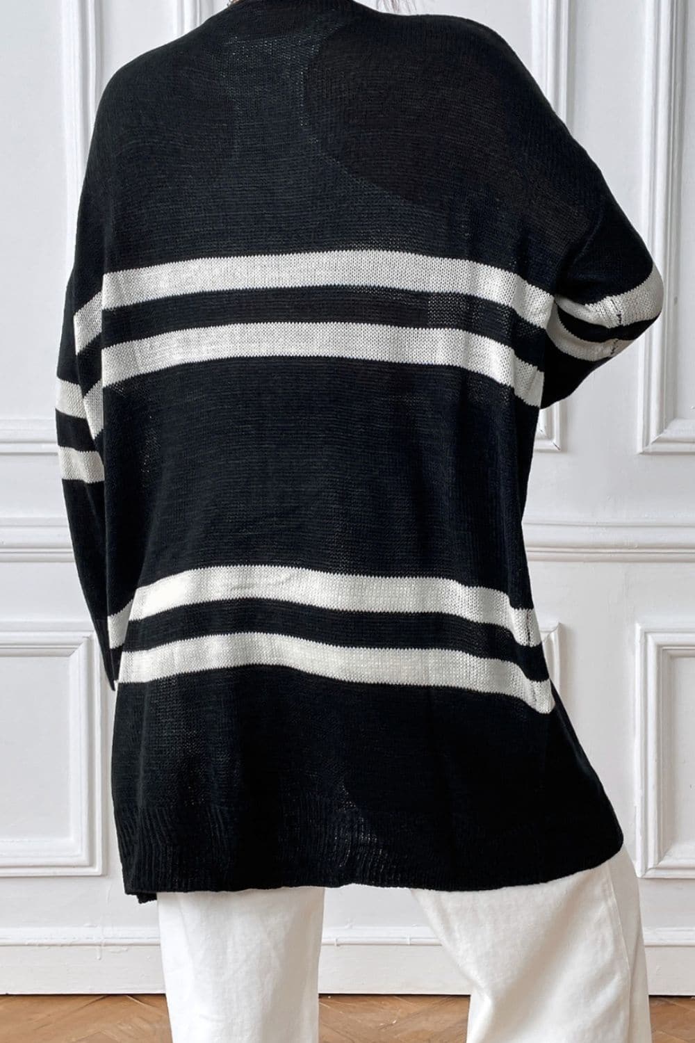 Striped Open Front Dropped Shoulder Cardigan.