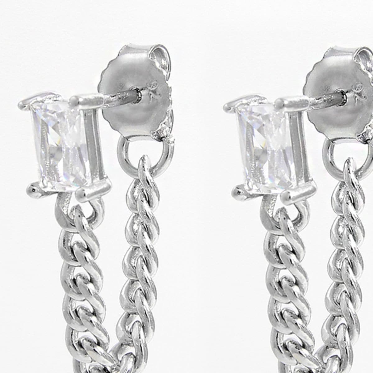 925 Sterling Silver Zircon Chain Earrings.