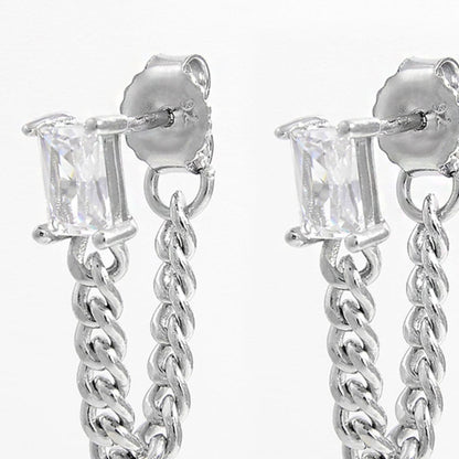 925 Sterling Silver Zircon Chain Earrings.