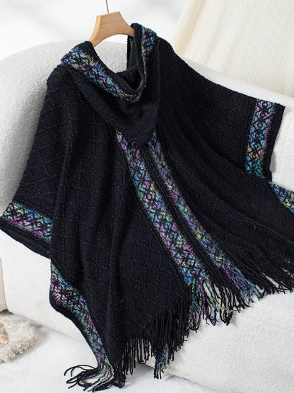 Fringe hooded poncho - acrylic, one size