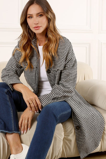 Houndstooth long shirt jacket