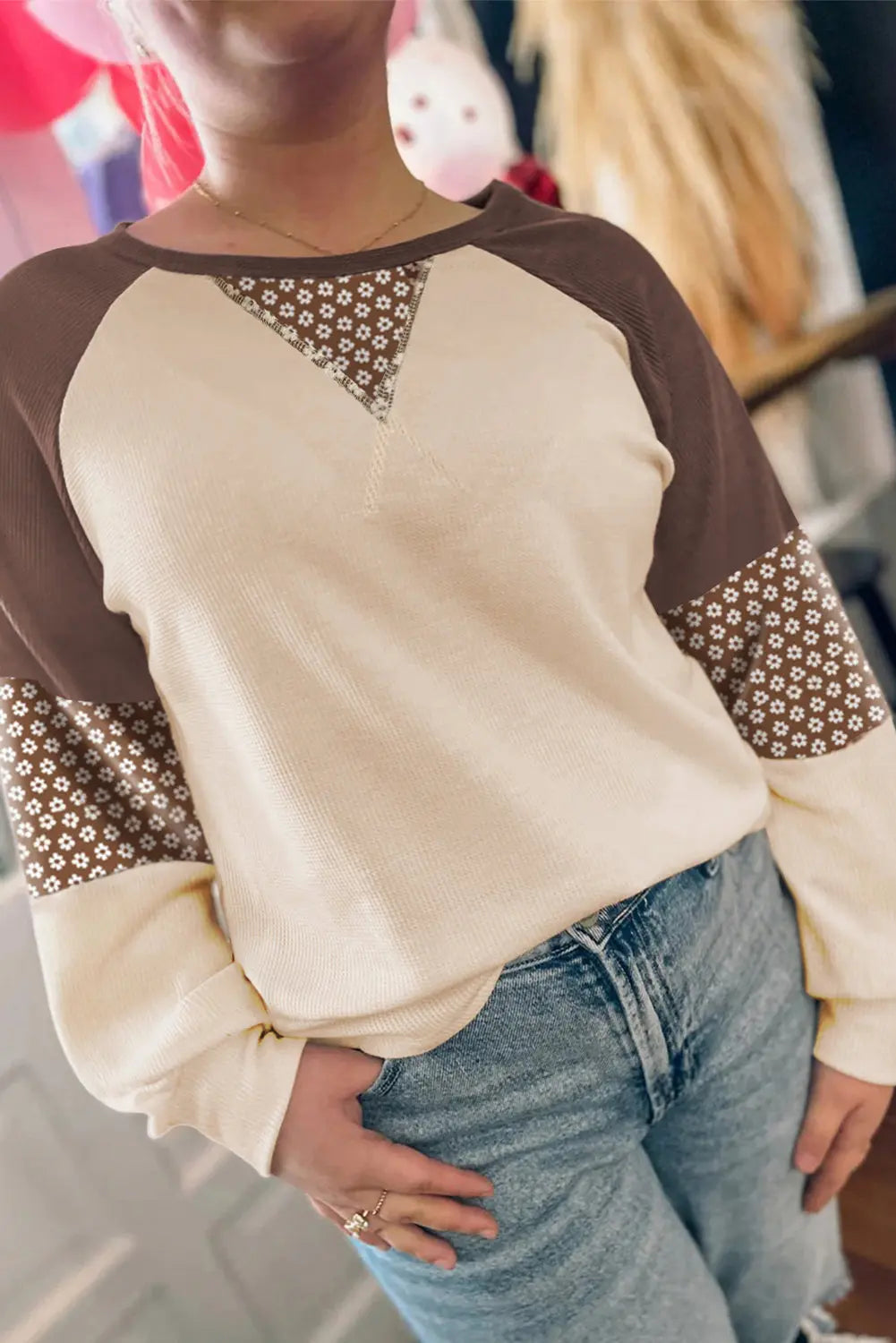 Dear-Lover Brown Floral Top Women's Fall Fashion Patchwork Long Sleeve Southern Belle Style Dear-Lover Dropshipping