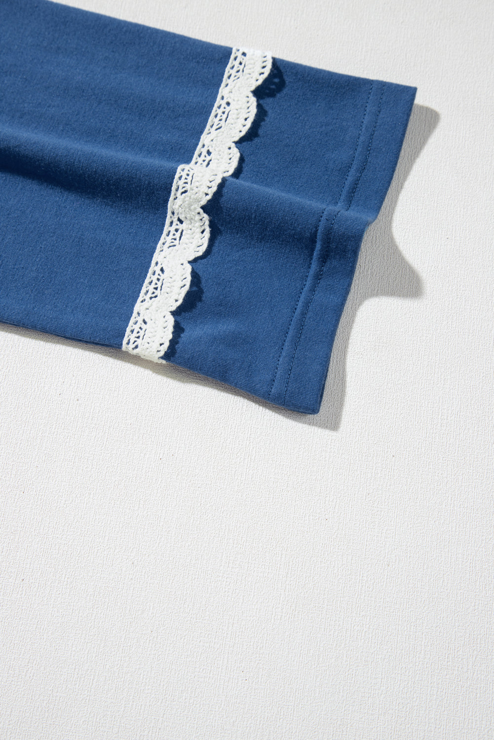 Blue Geometric Printed Lace Patchwork Ric Rac Raglan Top