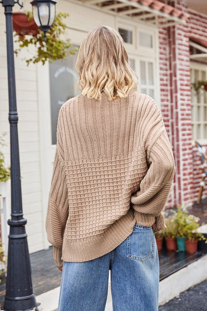 Ribbed Drop Shoulder Lantern Sleeve Sweater.