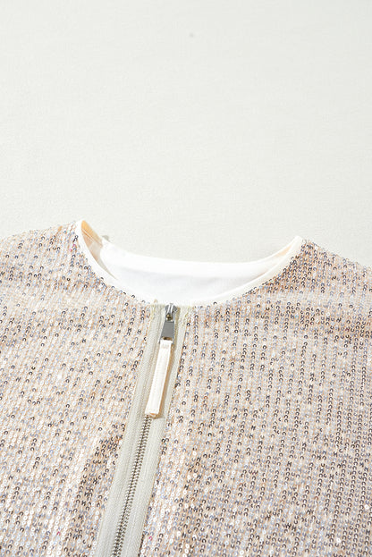 Glamorous apricot sequin zip-up jacket with long sleeves