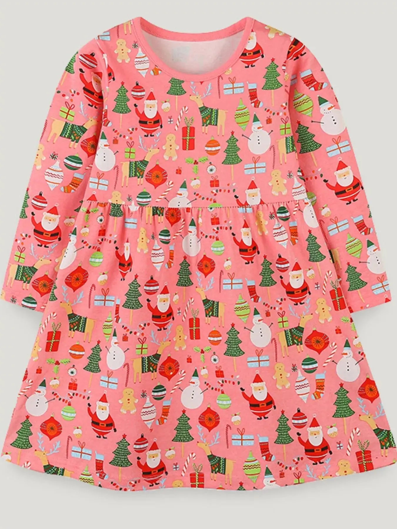 Children's Christmas Print Long Sleeve Dress