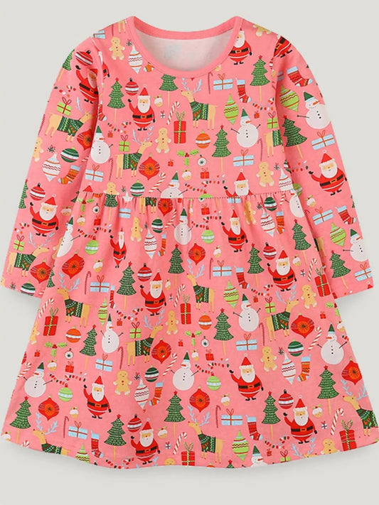 Children's Christmas Print Long Sleeve Dress Simply Love