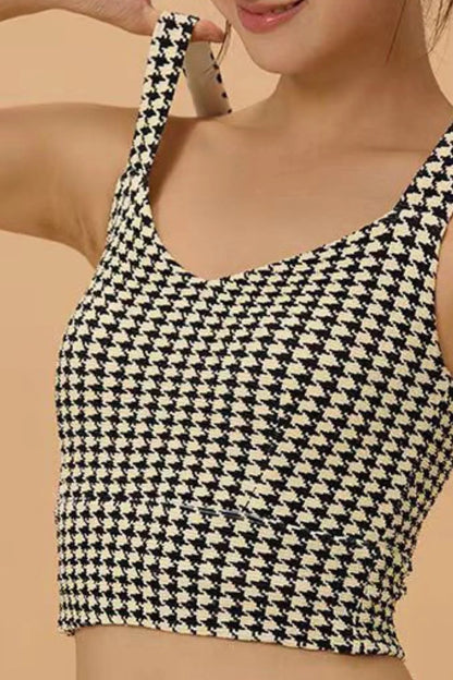 Chic Houndstooth Crisscross Back Active Bra