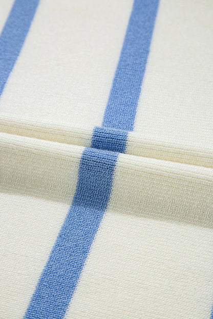 Stripe Split V Neck Collared Ribbed Sweater Vest