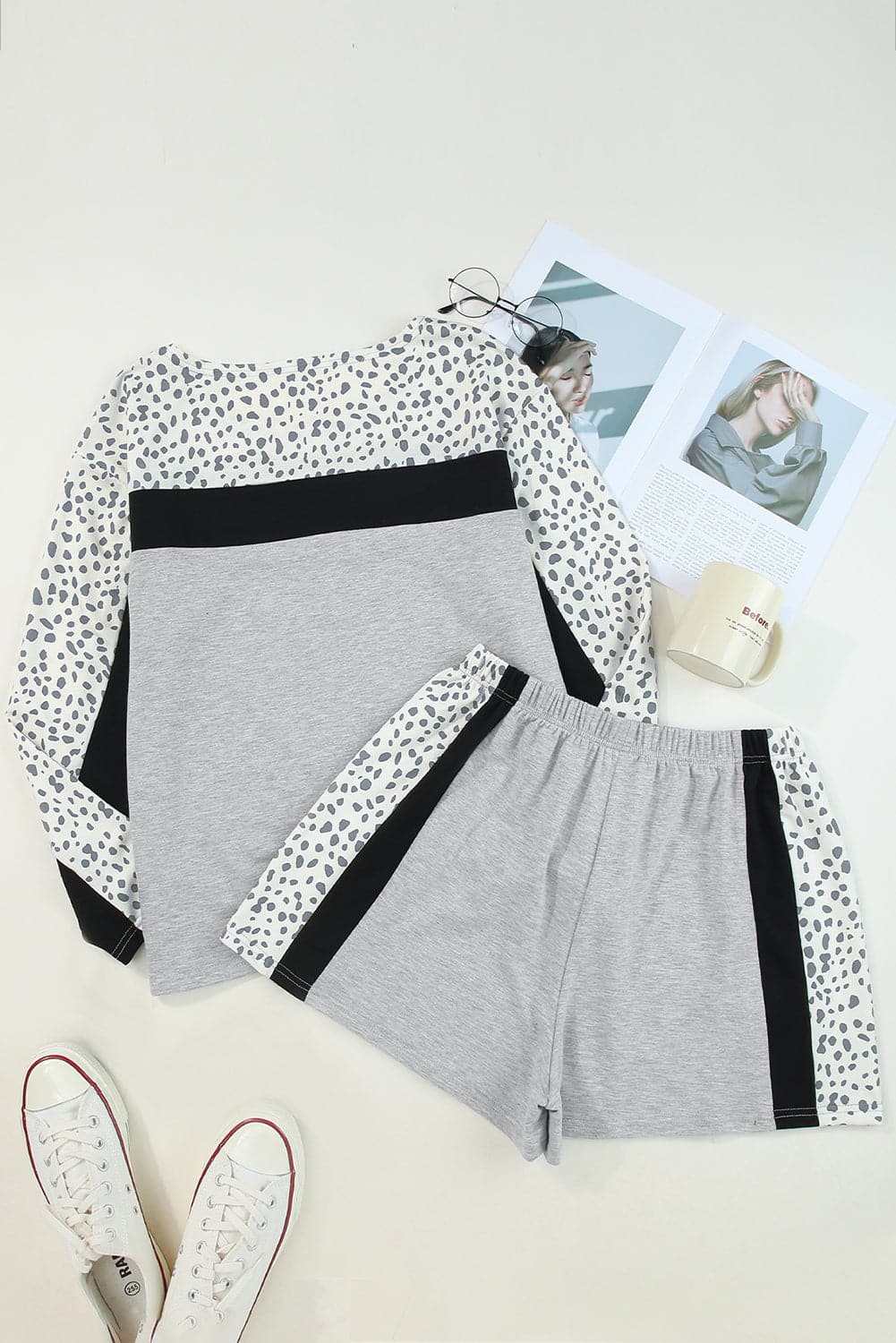 Leopard Long Sleeve Top and Shorts Lounge Set.