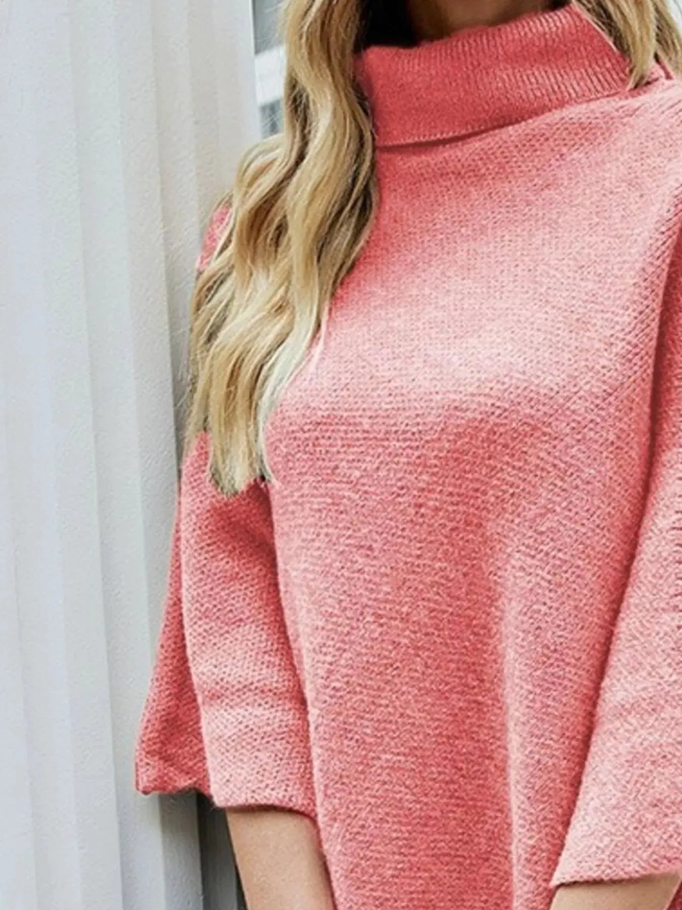 Button-Decor Turtleneck Poncho Pullover Simply Love