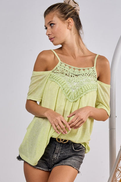 BiBi Front Crochet Lace Adjustable Strap Top.