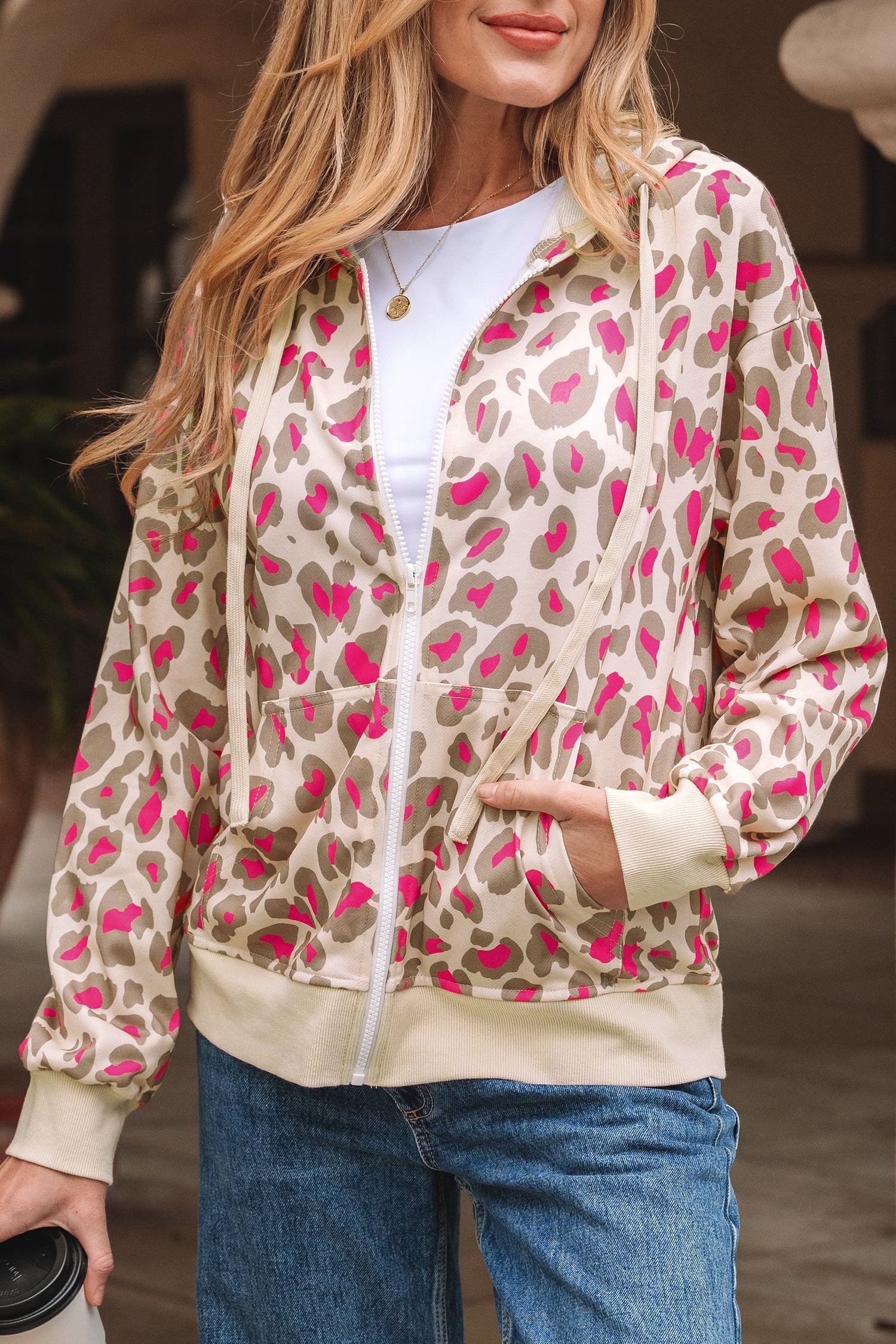 Dear-Lover Rose Leopard Print Women's Fashion Hoodie Cozy Zip Up Sweatshirt Dear-Lover Dropshipping