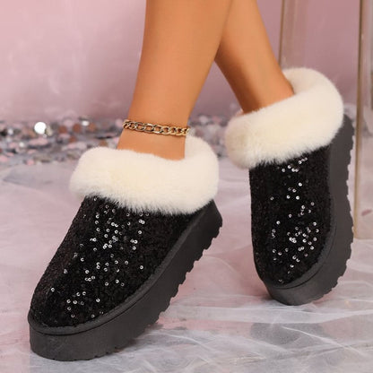 Sparkling plush-trimmed platform boots